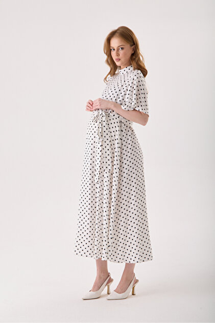 KATLN MATERNTY WEAR Maternity Polka Dot Pattern 100% Viscose Dress, Short  Sleeve Model, Waist Belt, Collar, Long Zipper and Button Detail- Trendyol