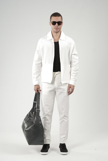 Trend Biz Regular Fit Zippered Linen Bottom Top Men's Set