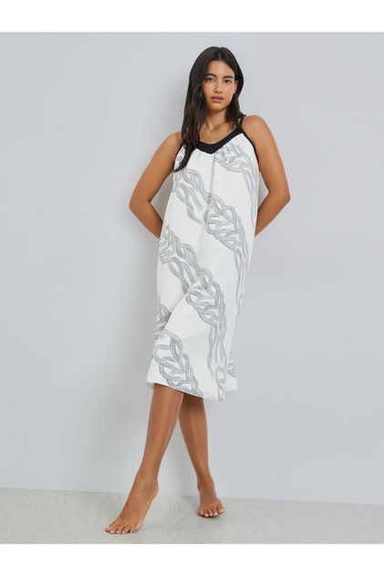 Cotton Contrast Strap Printed Slip Dress