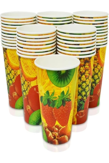Fruits Printed Disposable Paper Cold Juice Drinking Cups (12oz, 50 Pack)