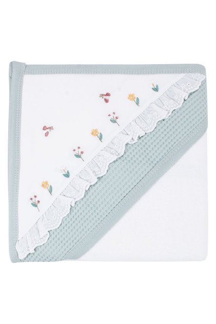 Baby Girl White Green Floral Embroidered Scallop Lace Towel