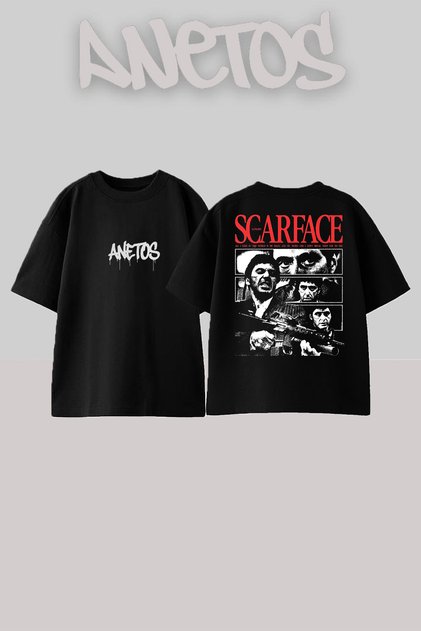 Tony Montana 1 Streetwear Style Back Printed Cotton Black Oversize T-Shirt