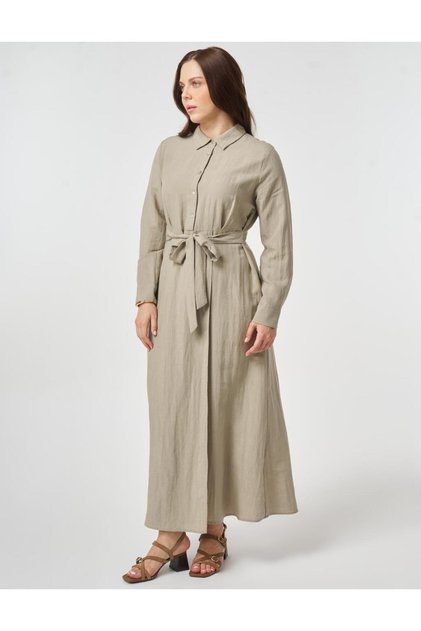 Waist Detailed Lyocell Viscose Dress in Mold Green