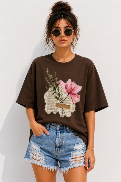 Vintage Floral Collage Printed Unisex Oversize T-Shirt – Cotton Crew Neck Casual T-Shirt