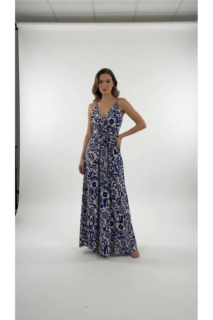 Women's Tropical Patterned V-Neck Modal Bolivia Dress - Elasticated Back