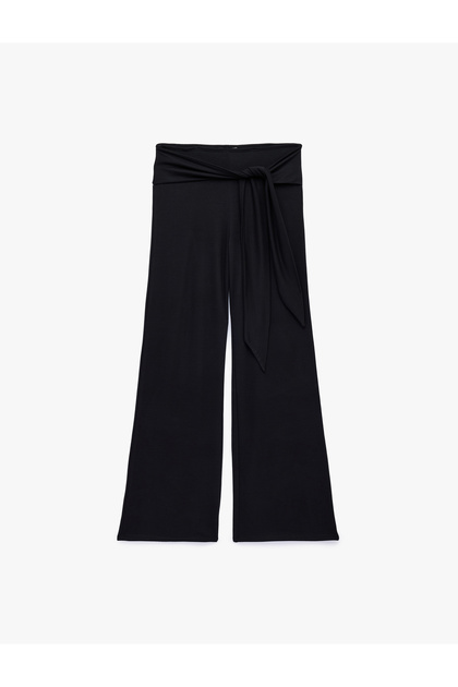 Beli Bağlama Detaylı Modal Geniş Paça Pantolon
