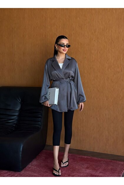 Lina Simli Saten Kumaş Balon Kol Blazer Ceket TNS-4397