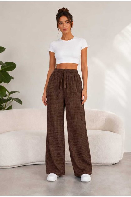 Women's Palazzo Trousers with Wrinkled Texture, Comfortable Fit, High Waist