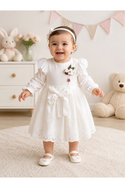 Baby Girl White Guipure Detailed Dress