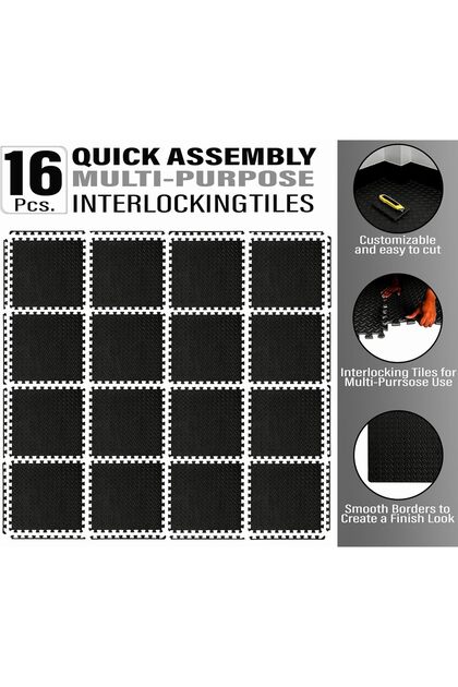 Puzzle Exercise Mat (Pair of 2 Sets) | Interlocking EVA Foam Floor Tiles for Gym | Total 32 Sq Ft EM-9360-B+EM-9360-B