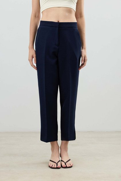 Navy Blue Classic Straight Cut Women's Trousers