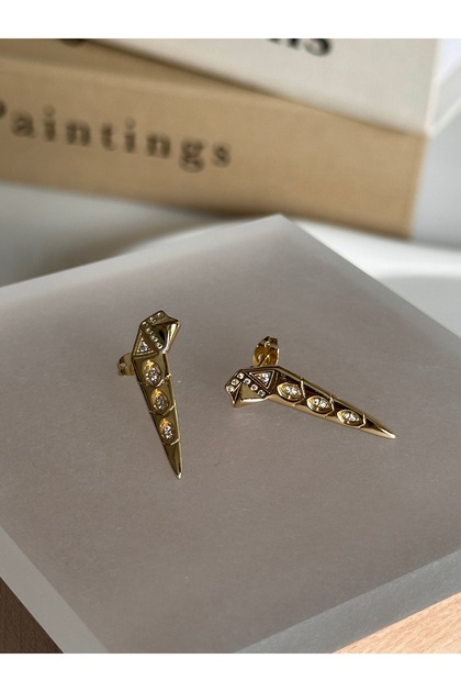 Vip Gold Stone Detailed Snake Design Stylish Non-Tarnish Steel Earrings