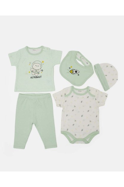 Baby Boy Green Astronaut Graphic 5-Piece Gift Set