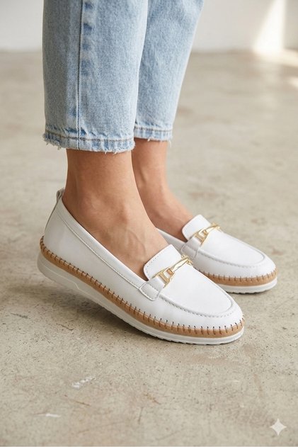 Women's Comfortable Summer Orthopedic Genuine Leather Lined White Lightweight Loafer Shoes
