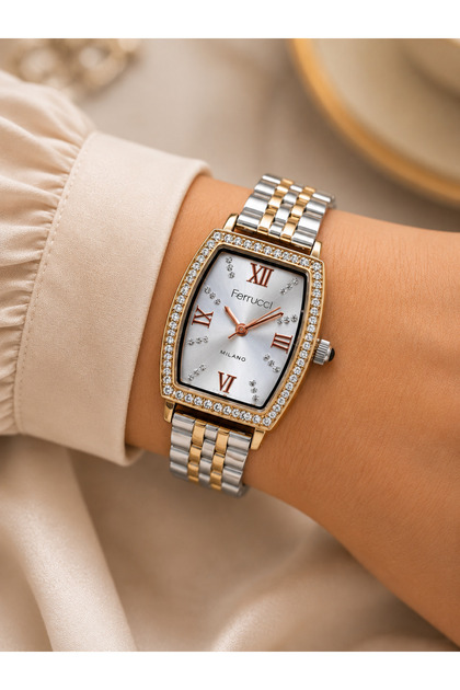 Modern Women's Wristwatch with Zircon Stone Case Gold-Silver Color Stylish Design Gift Boxed