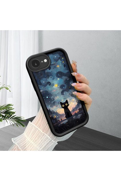 iPhone 17E Compatible Cat Black Pattern Camera Protective Case Silicone Couple Phone Case