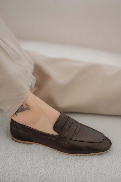 Gloria Women's Genuine Leather Loafer Shoes Brown