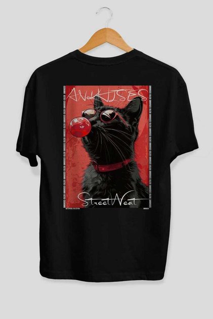 For the Love of Cats 59 Cats Printed Black Oversize T-Shirt 100% Cotton Unisex Cat Lover Premium Design