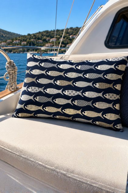 Marine Patterned Decorative Throw Pillow Cover Fish Patterned Outdoor and Indoor