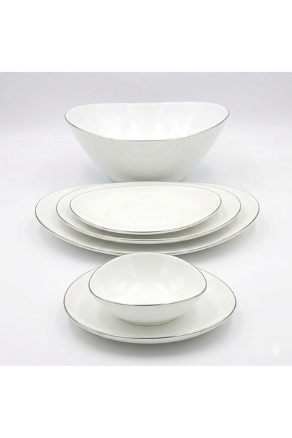 12 Pcs Gold line Dinner set Opal ware 4 dinner plate, 4 dessert plate, 4 bowl dishwasher microwave freezer safe BPA Free