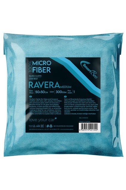 RAVERA Mikrofiber Kalın Oto Cam Bezi 50×50cm 300GSM – Turkuaz