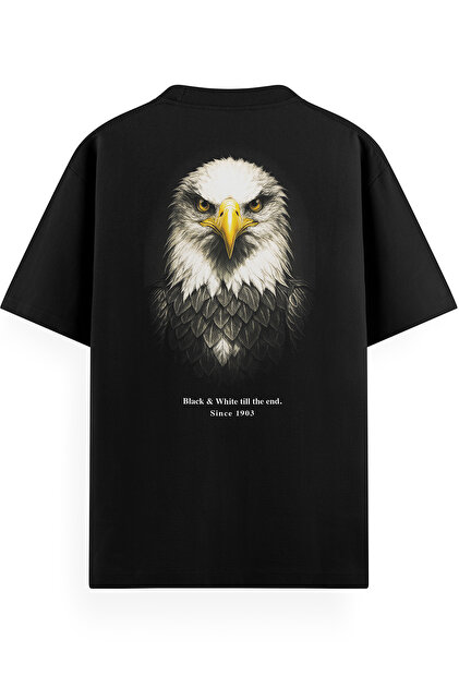 Men's / Women's Black Semi-Oversize T-Shirt Eagle Back Print T-Shirt Eagle Tshirt 1435