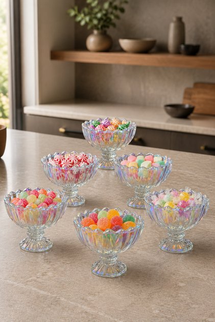 Crystal Series Colored Glass Titanium Plated Footed Presentation Bowl 6 Pieces Sugar Bowl Jam Bowl Luxury Serving Set