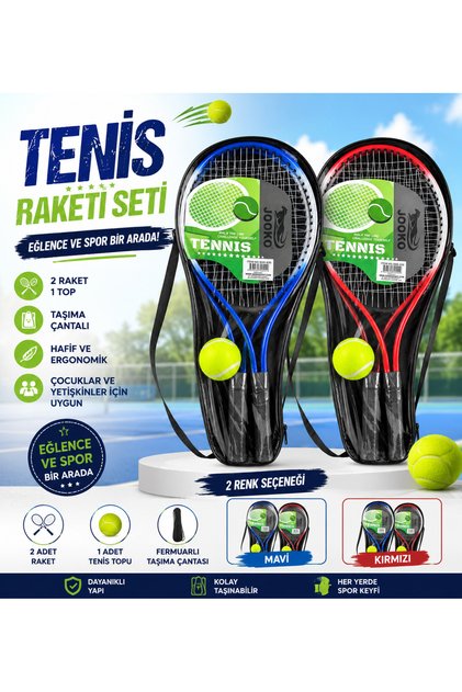 Çantalı Tenis Raketi Seti – 2 Raket + 1 Tenis Topu | Mavi ve Kırmızı Renk Seçenekleri