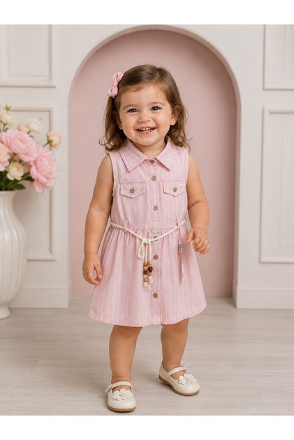 Trendy Powder Baby Girl Linen Cotton Non-Flammable Fabric Dress