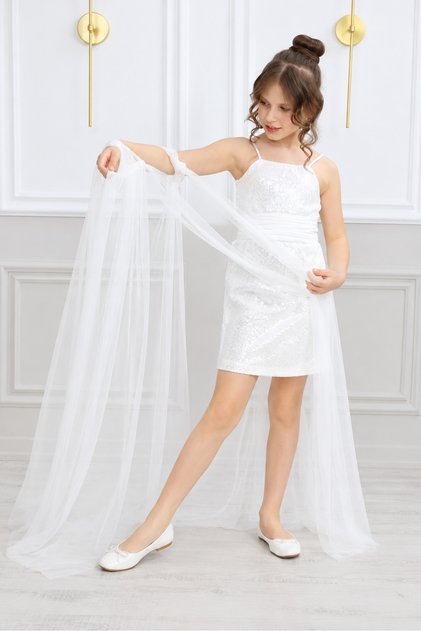 Girl's Floor-Length Tulle Detail Stylish Sequin Embroidery Black Evening Dress Graduation Dress