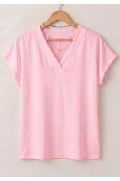Women's Viscose V-Neck Short Sleeve Basic Comfortable Fit Blouse