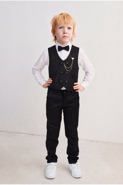 Boy's Black Vest Shirt Pants Set