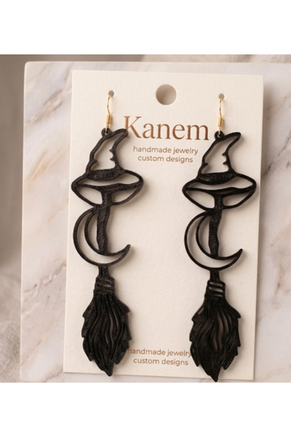 Witch Hat Broomstick Earrings - Women's Themed Minimalist Earrings