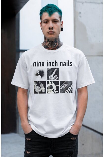 Unisex Nine Inch Nails Members Printed Crew Neck T-Shirt, Oversized Rock Band Nin Themed Tshirt