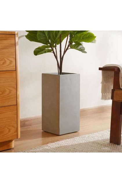 Catalina Polyresin Square Planter 23x23x50cm - Grey