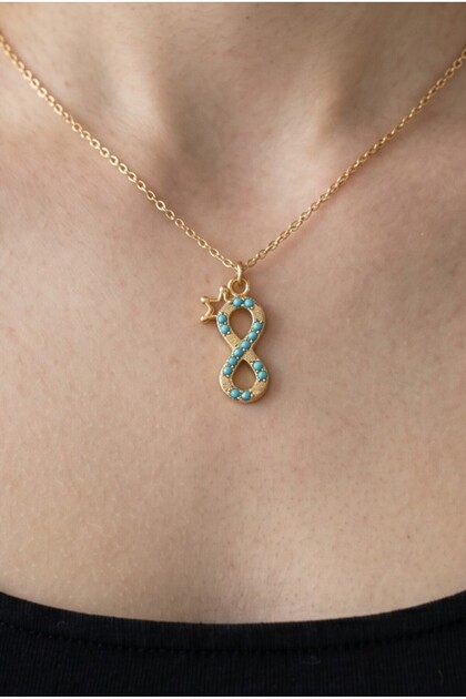 Turquoise Stone Infinity Star Gold Necklace