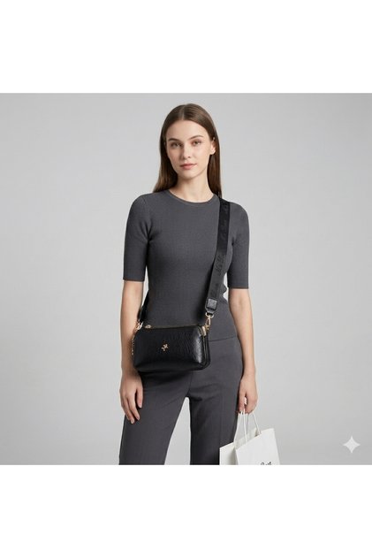 Mini Size Women's 3-Compartment Crossbody Bag (Width 18 Cm; Height 11 cm) Black Victoria