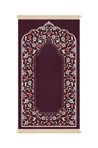 Plum Soft Pattern Embossed Special Woven Prayer Rug