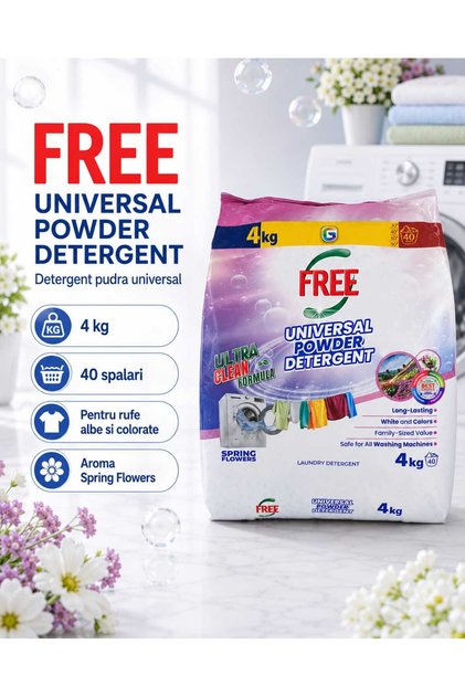 Detergent pudră universal Universal Powder Detergent Flori de primăvară, 4 kg, 40 spălări