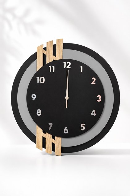 Nordic Line 2 Premium Ahşap Duvar Saati 43 cm | Modern Dekoratif Salon Saati | Sessiz Mekanizmalı MDF İskandinav Tasarım