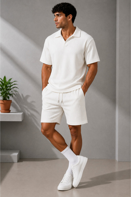 Premium Σετ Unisex με μπλουζάκι και σορτς από ύφασμα Ottoman με γιακά Polo για Γυναίκες και Άνδρες
