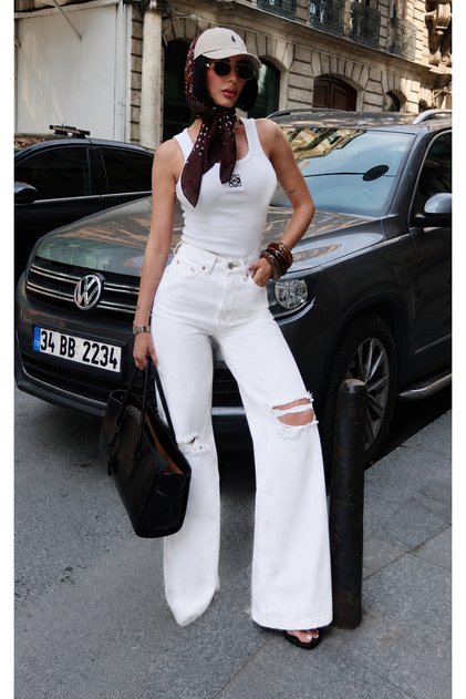 ÇİFT DİZ LAZER LİKRALI PALAZZO JEANS
