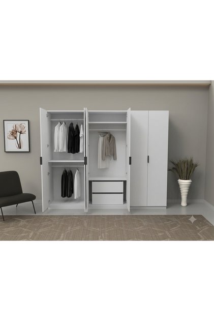 6 Kapaklı Gardırop Beyaz Komple MDF