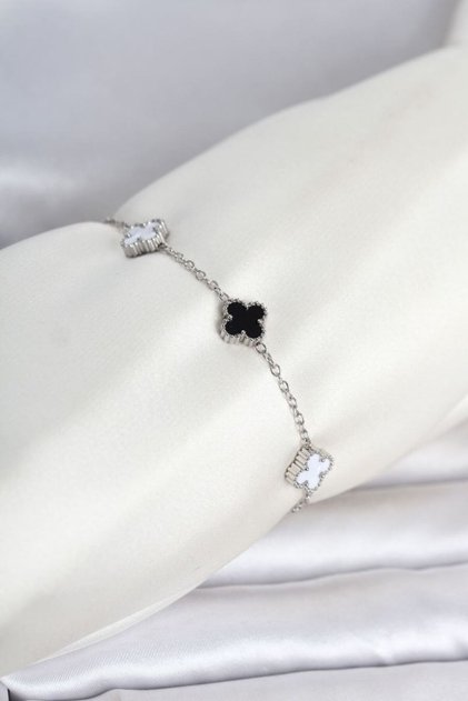 316L Steel Silver Color Black and White Baby Clover Model Women's Bracelet
