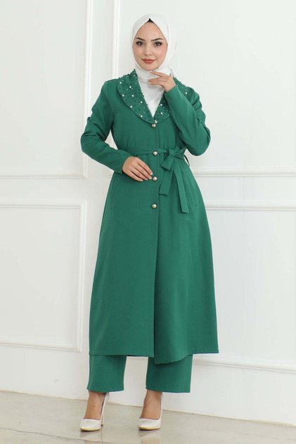 Pearl Detailed Suit Emerald 19216