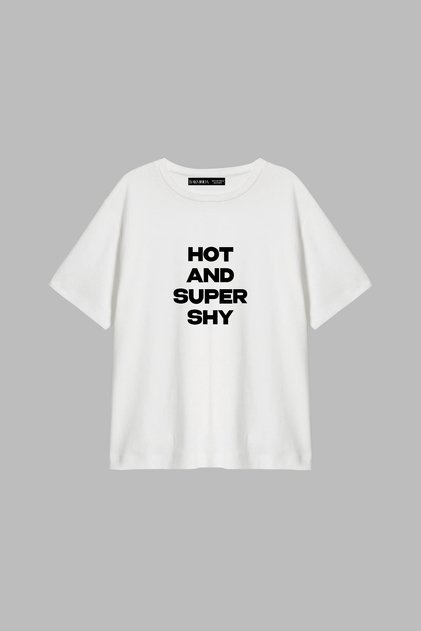 Hot and Super Shy Printed White Relaxed Fit Women's Tshirt
