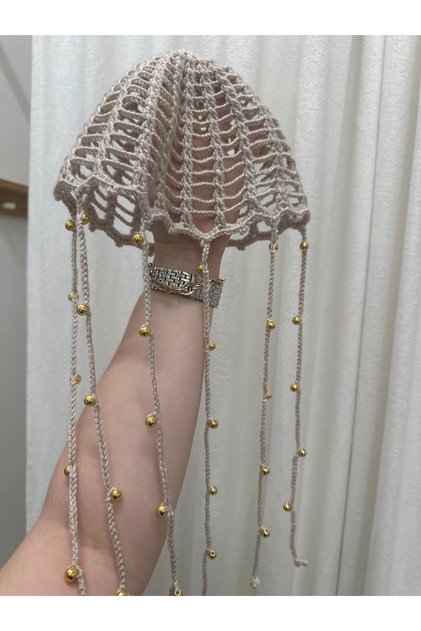 Saçaklı Gold Boncuklu Saç Filesi