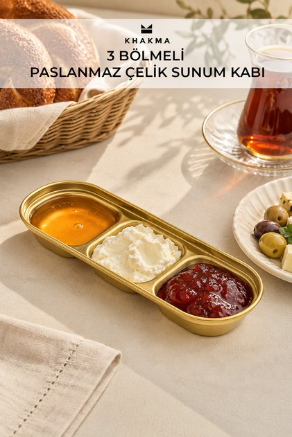 Three-Compartment Stainless Steel Presentation Container – Sauce Bowl & Breakfast Snack Bowl | Jam Bowl & Sauce Bowl Serving Plate