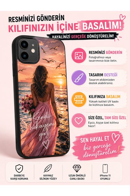 iPhone 11 Kişiye Özel Baskılı Kılıf | Fotoğraflı Telefon Kılıfı | UV Baskı | Siyah Silikon Kılıf