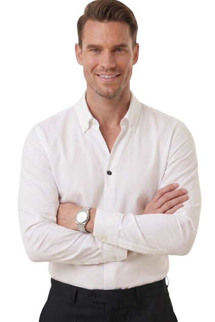 White Slim Fit Easy-Ironing Open Collar Lycra Men's Shirt 2602615